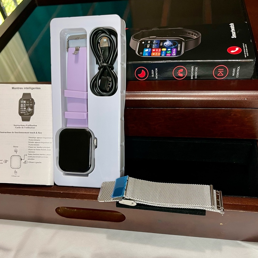 Smartwatch with Purple Silicone & Silver Metal Band & Charger Included - G2O